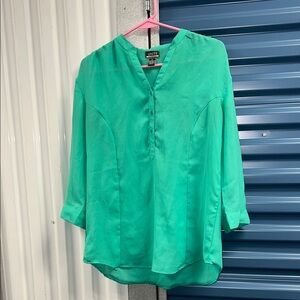 Uniti Casual Teal Green V-Neck Button Henley Blouse